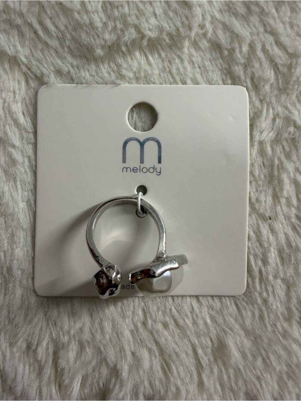 Silver Pearl Accent Open Ring - White/Gray - Picture 3 of 3